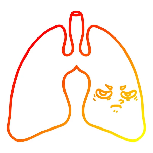 Línea de gradiente caliente dibujo dibujos animados pulmones — Archivo Imágenes Vectoriales