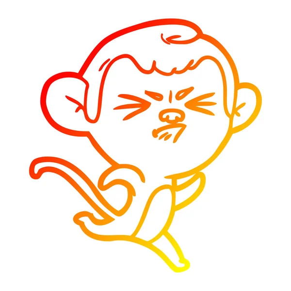 Caldo gradiente linea disegno cartone animato infastidito scimmia — Vettoriale Stock
