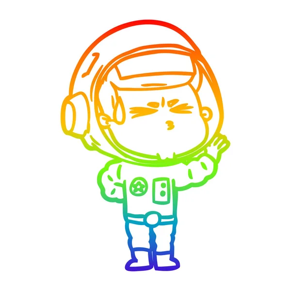 Linha gradiente arco-íris desenho cartoon astronauta estressado — Vetor de Stock