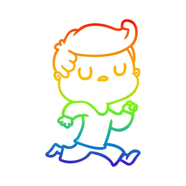 Regenboog gradiënt lijntekening cartoon afstandelijk man running — Stockvector