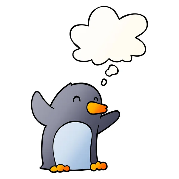 Cartoon excited penguin and thought bubble in smooth gradient st — Stock Vector