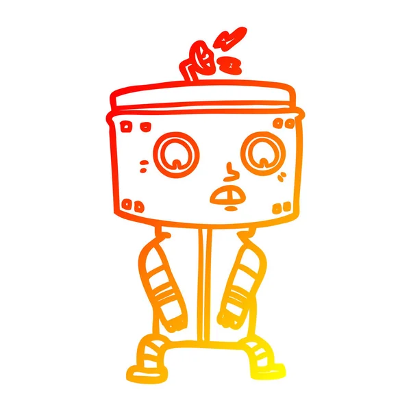 Línea de gradiente caliente dibujo robot de dibujos animados — Vector de stock