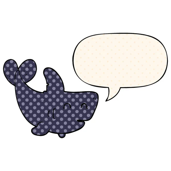 Tiburón de dibujos animados y burbuja del habla en estilo de cómic — Archivo Imágenes Vectoriales