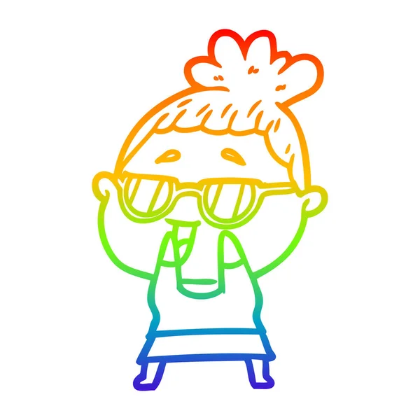 Arco-íris linha gradiente desenho cartoon mulher feliz vestindo specta —  Vetores de Stock