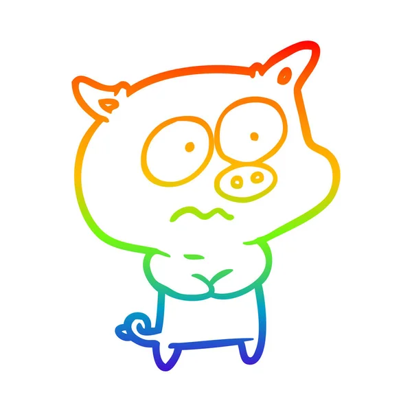 Regenbogen-Gradienten-Linie zeichnet nervöses Schwein — Stockvektor