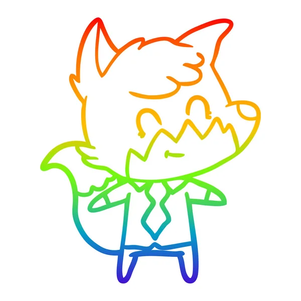 Rainbow gradient ligne dessin dessin animé heureux renard — Image vectorielle