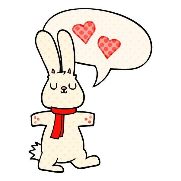 Conejo de dibujos animados en el amor y el habla burbuja en el estilo de cómic — Vector de stock