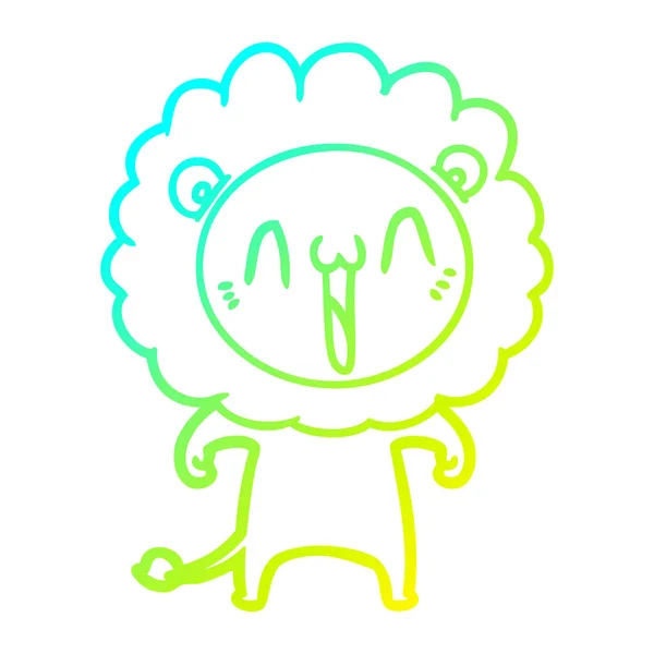 Froid dégradé ligne dessin heureux dessin animé lion — Image vectorielle