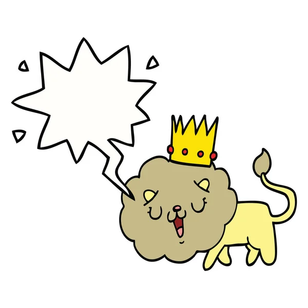 Tecknad lejon och krona och pratbubbla — Stock vektor