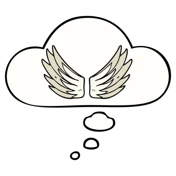 Karikatúra szárnyak szimbólum és a gondolat buborék — Stock Vector