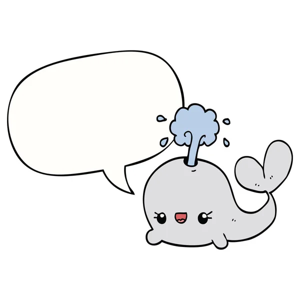 Mignon dessin animé baleine et parole bulle — Image vectorielle
