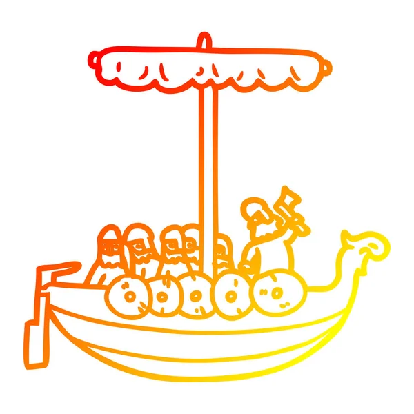 温暖的渐变线绘制卡通海盗帆船 — 图库矢量图片