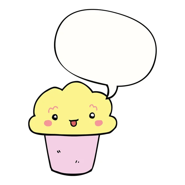 Cupcake dessin animé et bulle visage et parole — Image vectorielle