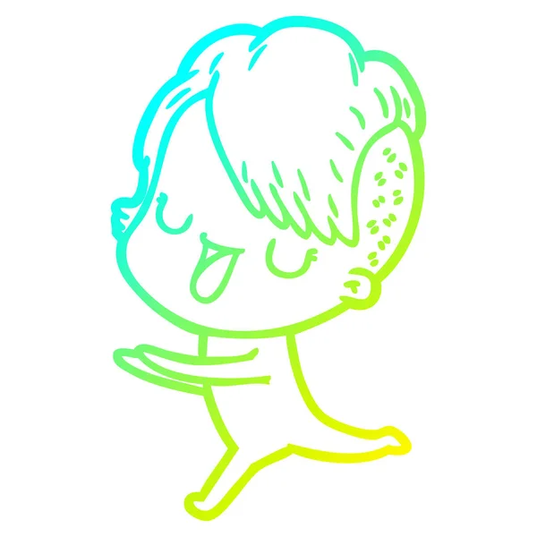 Froid dégradé ligne dessin mignon dessin animé fille avec hipster haircu — Image vectorielle