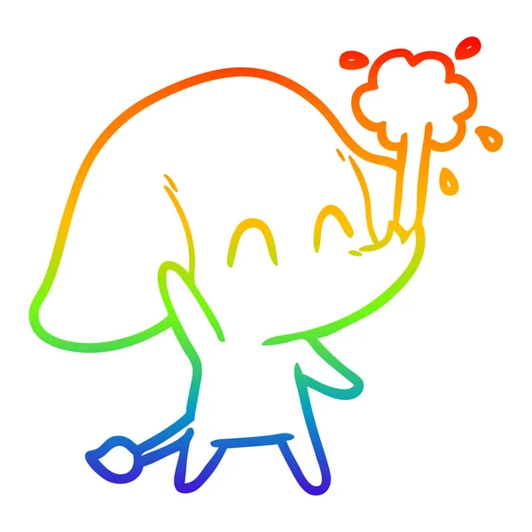 Regenboog gradiënt lijntekening cute cartoon olifant spouting wat — Stockvector
