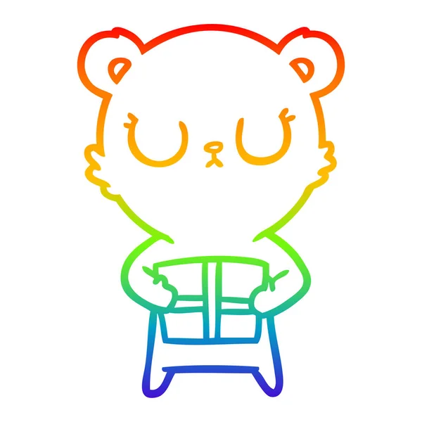 彩虹渐变线绘制和平卡通熊与现在 — 图库矢量图片