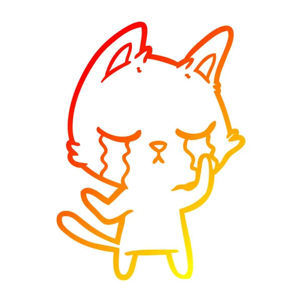 Linha gradiente quente desenho choro desenho animado gato — Vetor de Stock