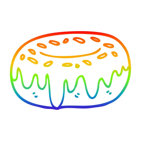 Linha gradiente arco-íris desenho donut desenhos animados com polvilhas — Vetor de Stock