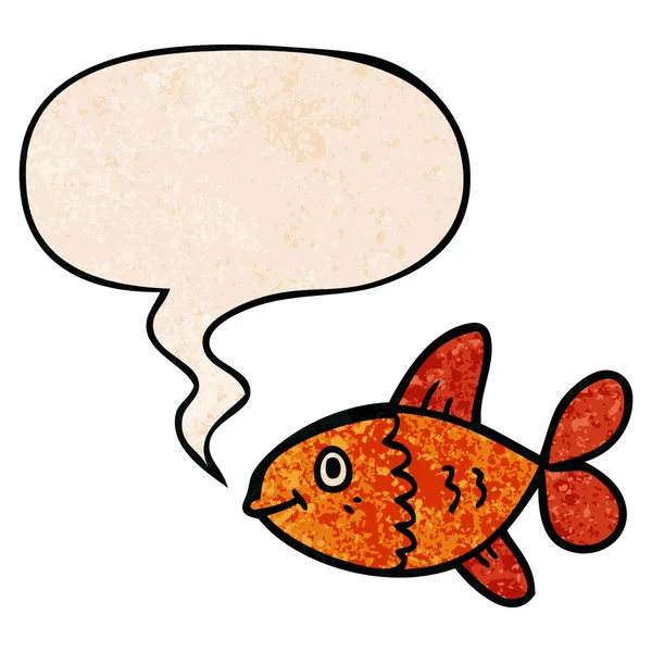 Мультяшная рыба и речевой пузырь в стиле ретро текстуры — стоковый вектор