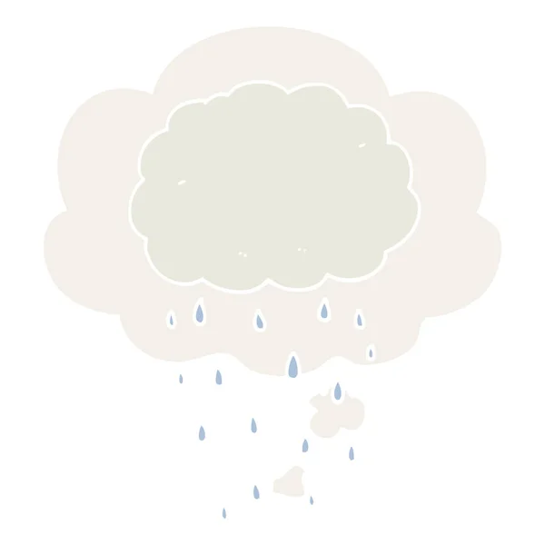 Nube de lluvia de dibujos animados y burbuja de pensamiento en estilo retro — Vector de stock