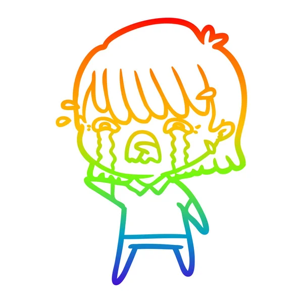 Arco-íris linha gradiente desenho cartoon menina chorando —  Vetores de Stock