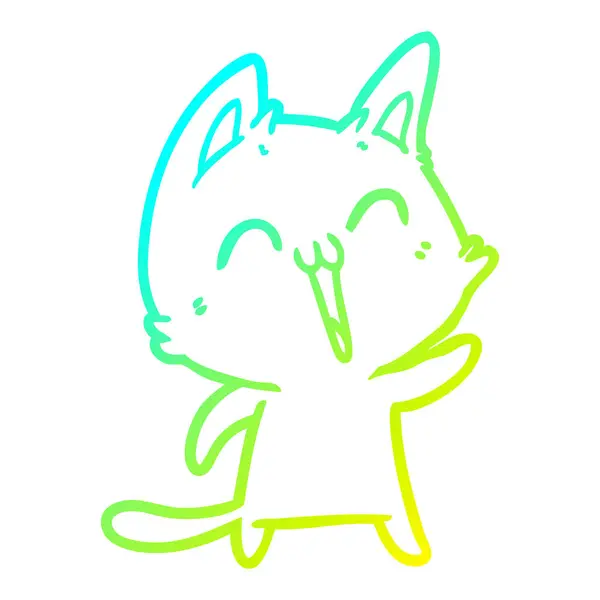 Línea de gradiente frío dibujo feliz dibujos animados gato maullando — Archivo Imágenes Vectoriales