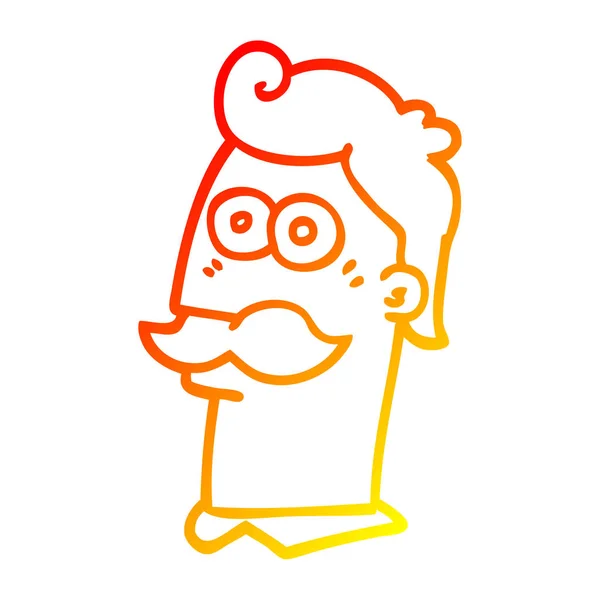 Warme Gradientenlinie Zeichnung Cartoon Mann mit Schnurrbart — Stockvektor