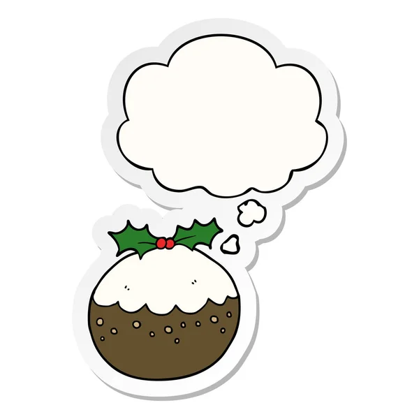 Pudding de Noël dessin animé et bulle de pensée comme un bâton imprimé — Image vectorielle