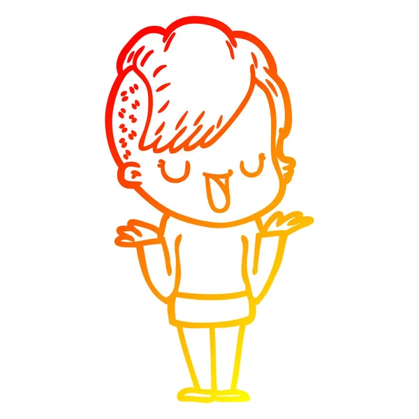 Ζεστό γραμμή ντεγκραντέ σχέδιο χαριτωμένο κορίτσι καρτούν με χίππη μαλλιά — Διανυσματικό Αρχείο