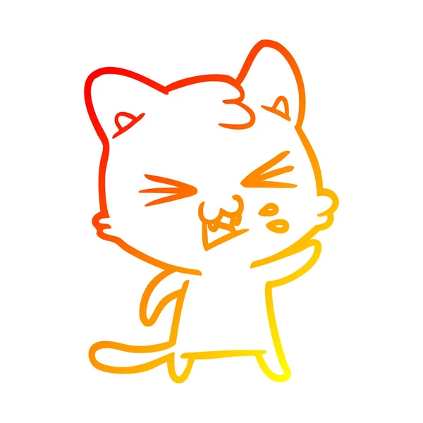 Linea gradiente caldo disegno fumetto gatto sibilante — Vettoriale Stock