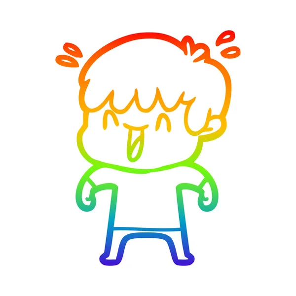 Arco-íris linha gradiente desenho cartoon rindo menino —  Vetores de Stock