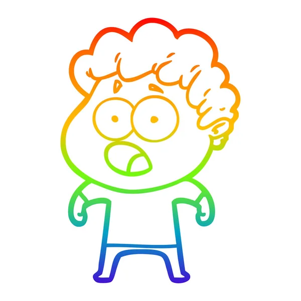 Rainbow gradient ligne dessin dessin animé homme haletant dans surprise — Image vectorielle