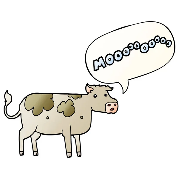 Vache dessin animé et bulle d'expression dans un style de dégradé lisse — Image vectorielle