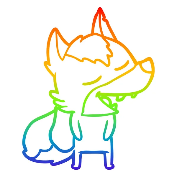 虹のグラデーションライン描画漫画オオカミ笑い — ストックベクタ