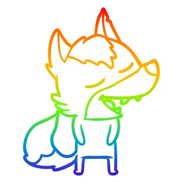 Regenboog gradiënt lijntekening cartoon Wolf lachen — Stockvector