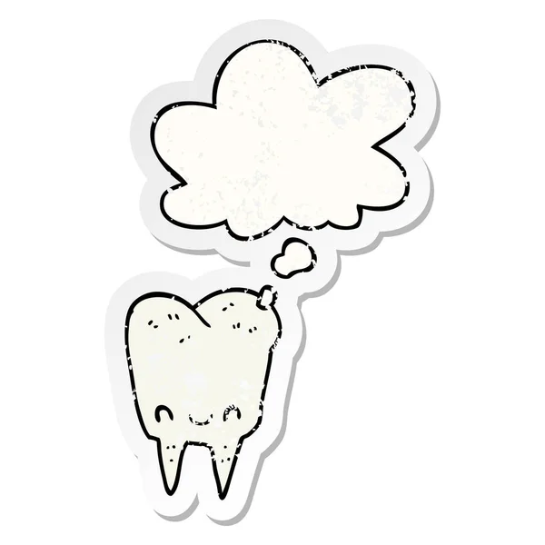 Мультяшный зуб и мыслепузырь как наклейка — стоковый вектор
