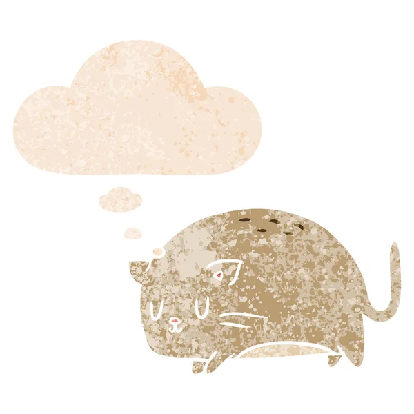 可爱的卡通猫和思想泡沫在复古纹理风格 — 图库矢量图片