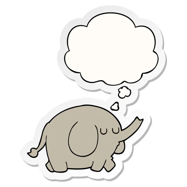 Karikatür fil ve baskılı bir etiket olarak kabarcık düşünce — Stok Vektör