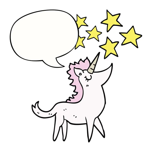 Karikatür tek boynuzlu at ve konuşma balonu — Stok Vektör