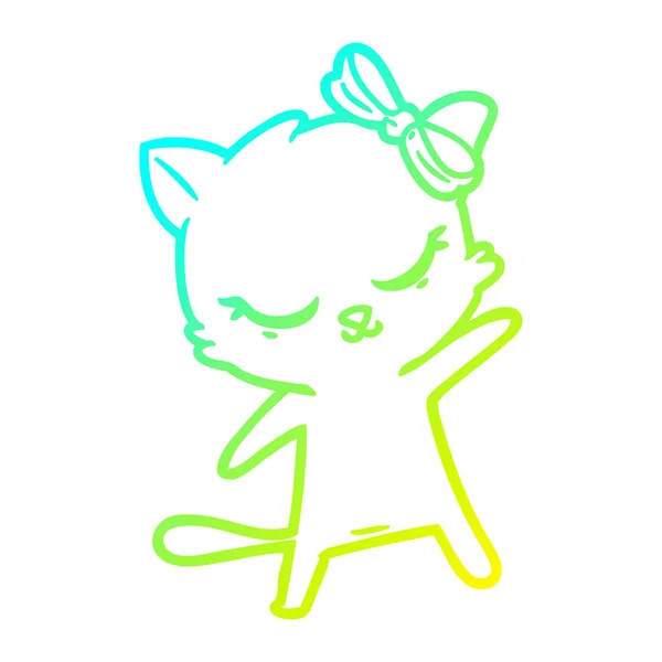 Linha gradiente frio desenho bonito desenho animado gato com arco — Vetor de Stock