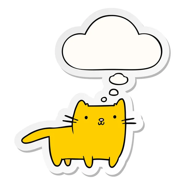 Karikatür kedi ve baskılı bir etiket olarak kabarcık düşünce — Stok Vektör