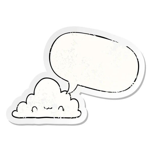 Cute cartoon cloud and speech bubble distressed sticker — Stock Vector