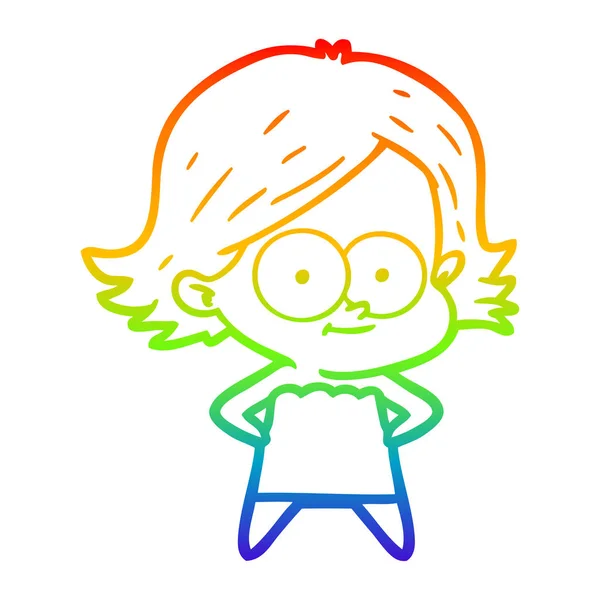 Rainbow gradient ligne dessin heureux dessin animé fille — Image vectorielle