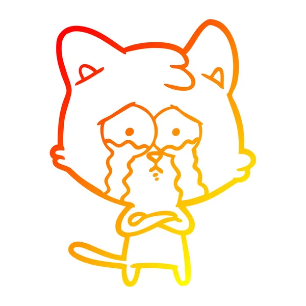 暖かいグラデーションライン描画漫画泣く猫 — ストックベクタ