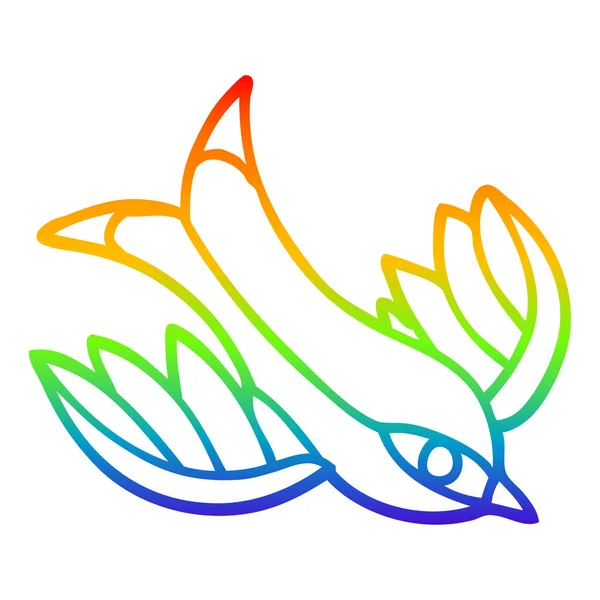 Arco iris gradiente línea dibujo dibujos animados tragar tatuaje — Vector de stock