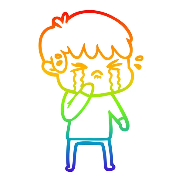 Arco-íris linha gradiente desenho cartoon menino chorando —  Vetores de Stock