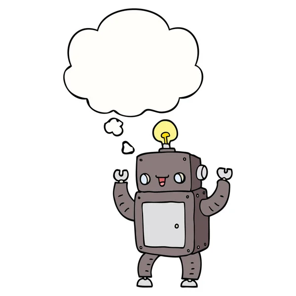 Cartone animato robot felice e bolla di pensiero — Vettoriale Stock