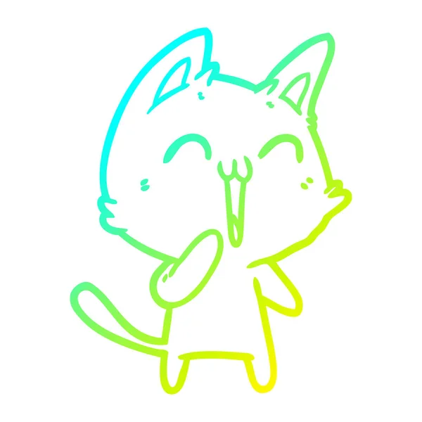 Linha gradiente frio desenho feliz desenho animado gato meowing — Vetor de Stock