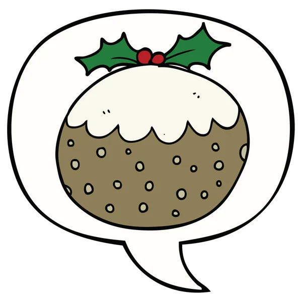 Cartoon Christmas Pudding und Sprechblase — Stockvektor