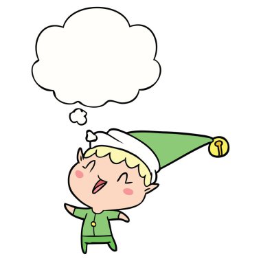 karikatür mutlu noel elf ve düşünce balonu